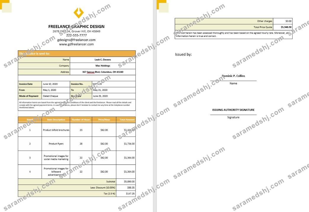 Free Freelance Hourly Invoice